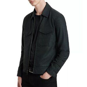 John Varvatos Collection Men's Landon Wool Check Blouson Zip Jacket Pockets Moss